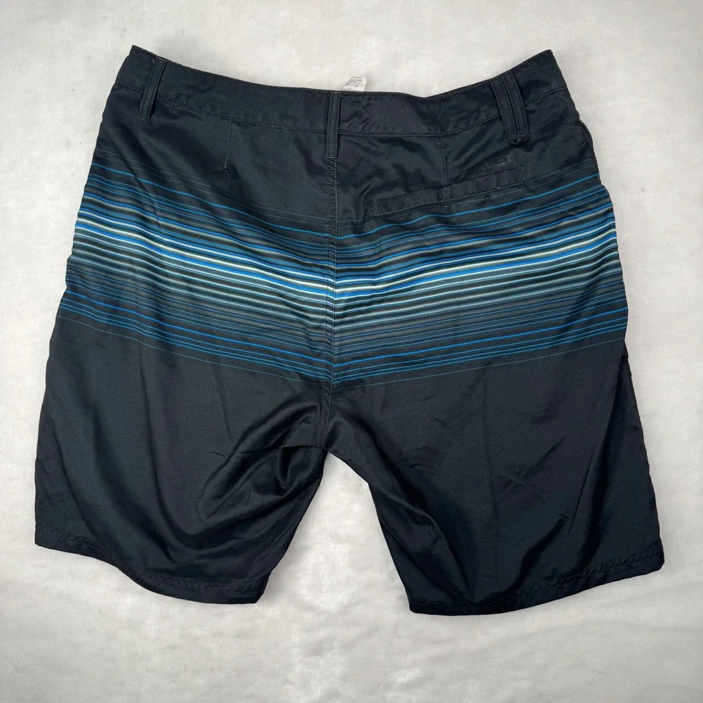Oakley Mens Size 38 Black Blue Striped Hybrid Board Shorts Swim Surf Y2K